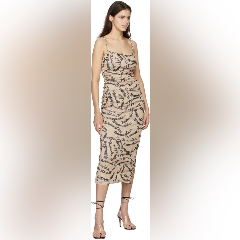 Nanushka Alexa Ruched Mesh Jersey Midi Dress size L - Picture 10 of 10